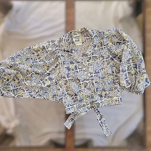 Vtg 70s blue floral print crop blouse & maxi skirt set - Picture 3 of 16